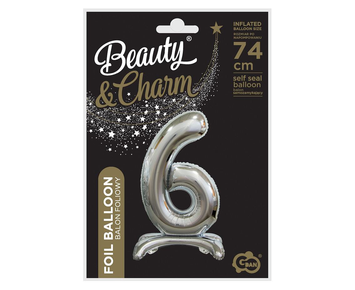 B&C standing foil balloon Digit 6, silver, 74 cm