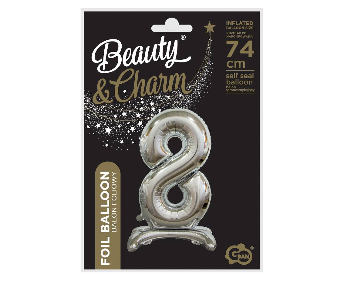 B&C standing foil balloon Digit 8, silver, 74 cm