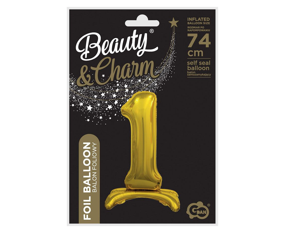 B&C standing foil balloon Digit 1, gold, 74 cm