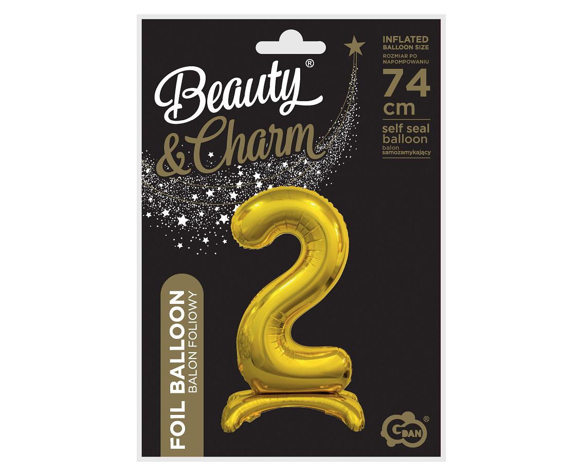 B&C standing foil balloon Digit 2, gold, 74 cm