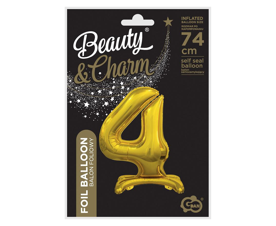 B&C standing foil balloon Digit 4, gold, 74 cm