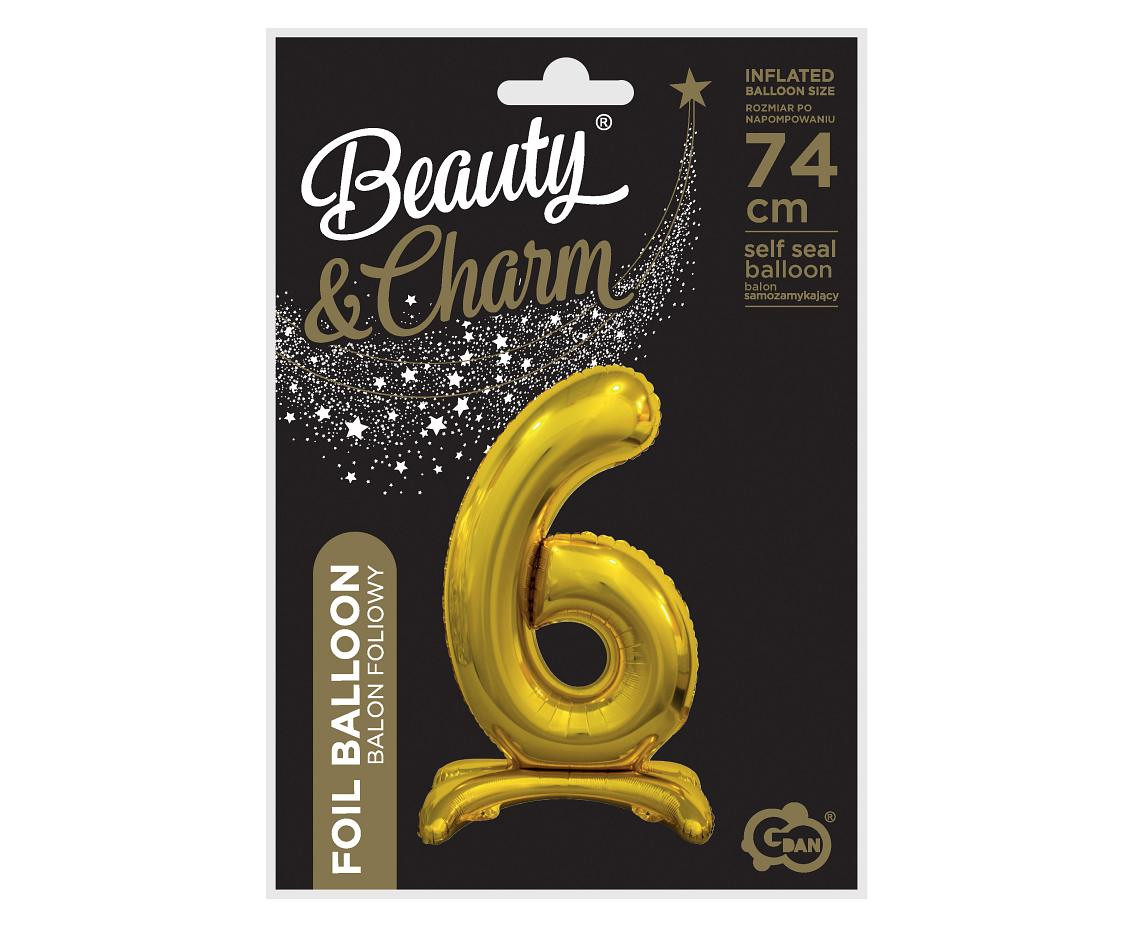 B&C standing foil balloon Digit 6, gold, 74 cm