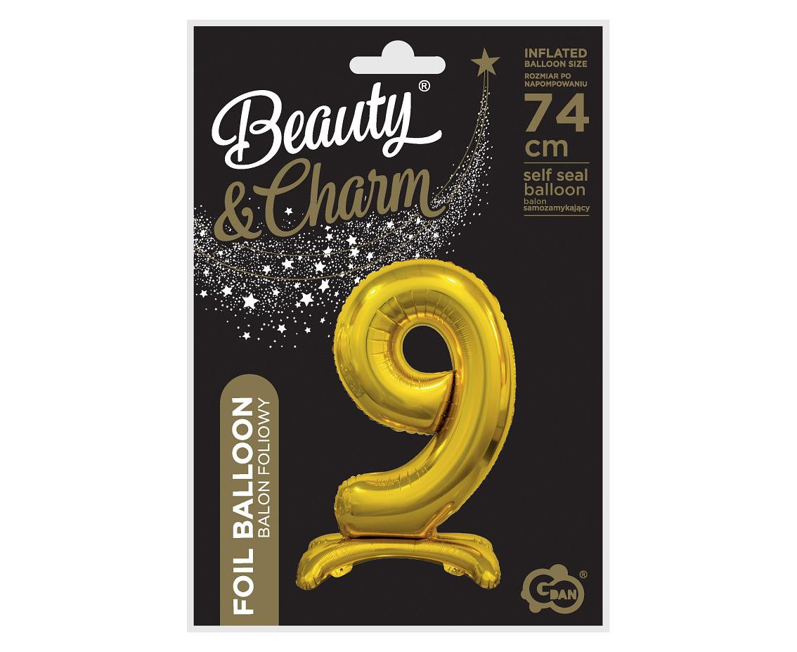 B&C standing foil balloon Digit 9, gold, 74 cm