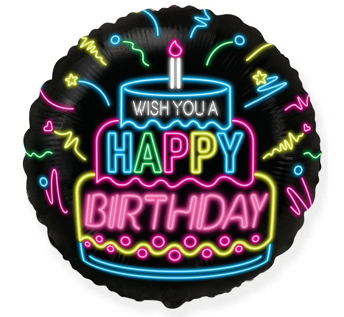 Foil balloon 18" FX - Happy Birthday - NEON,  unpacked (flat)