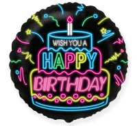Foil balloon 18" FX - Happy Birthday - NEON,  unpacked (flat)