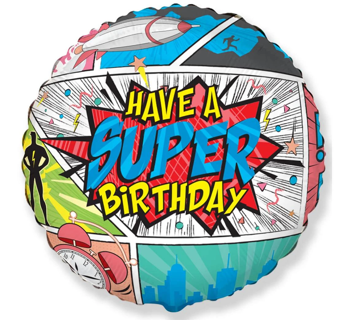 Foil balloon 18" FX - SuperBirthday - COMIC,  unpacked (flat)