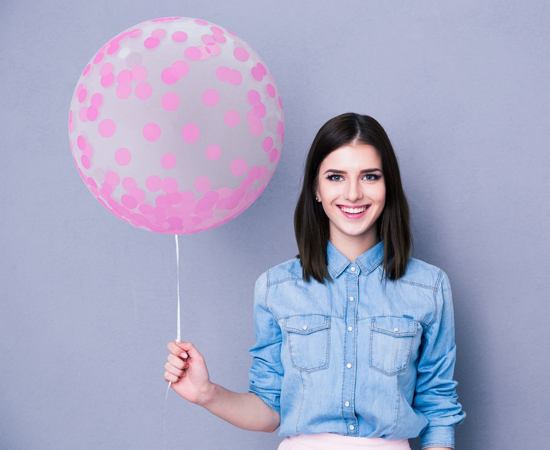 Aqua - Crystal balloon, pink dots, 18" EOL