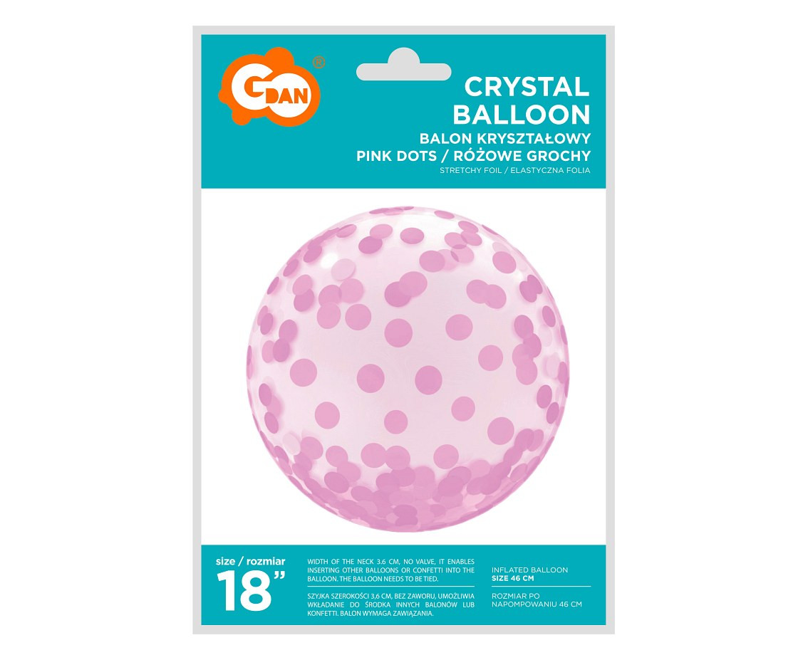 Aqua - Crystal balloon, pink dots, 18" EOL
