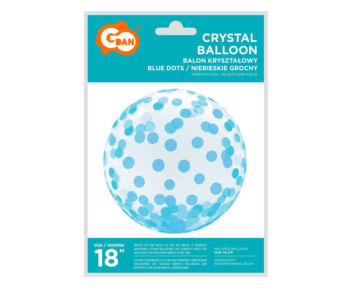 Aqua - crystal balloon, blue dots, 18" EOL