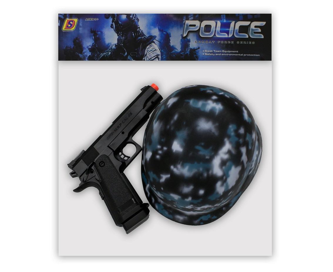 Police set (helmet, knife, walkie-talkies, grenade, handcuffs, gun, glasses)
