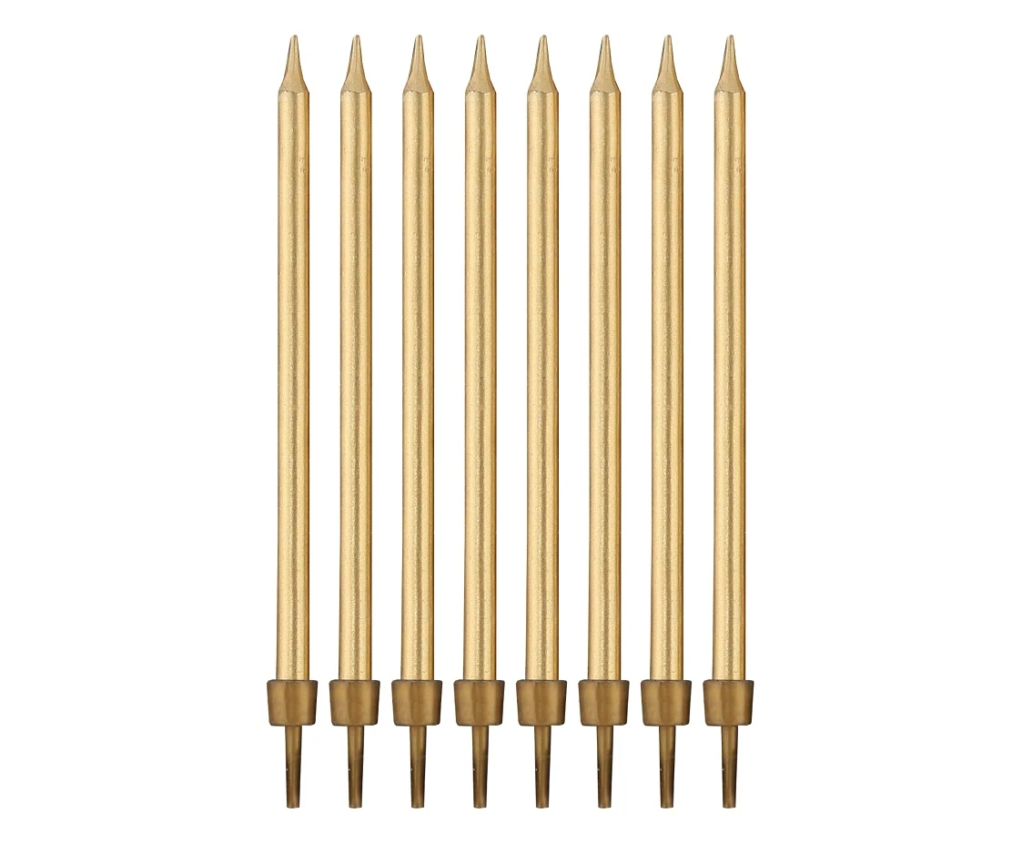 Birthday candles B&C with holders, gold 10 cm, 8 pcs.