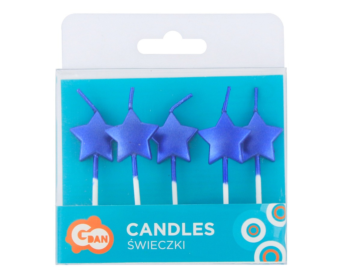 Pick candles Stars, metallic blue, 5 pcs. EOL