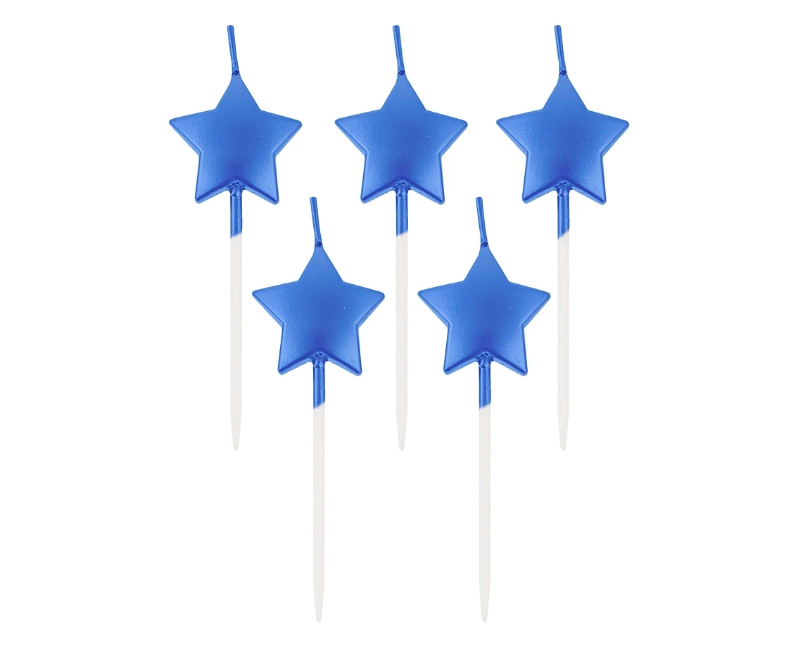 Pick candles Stars, metallic blue, 5 pcs. EOL
