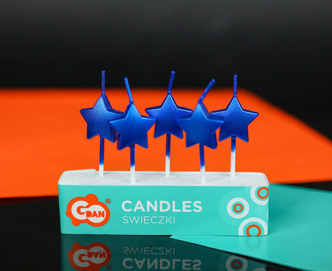 Pick candles Stars, metallic blue, 5 pcs. EOL