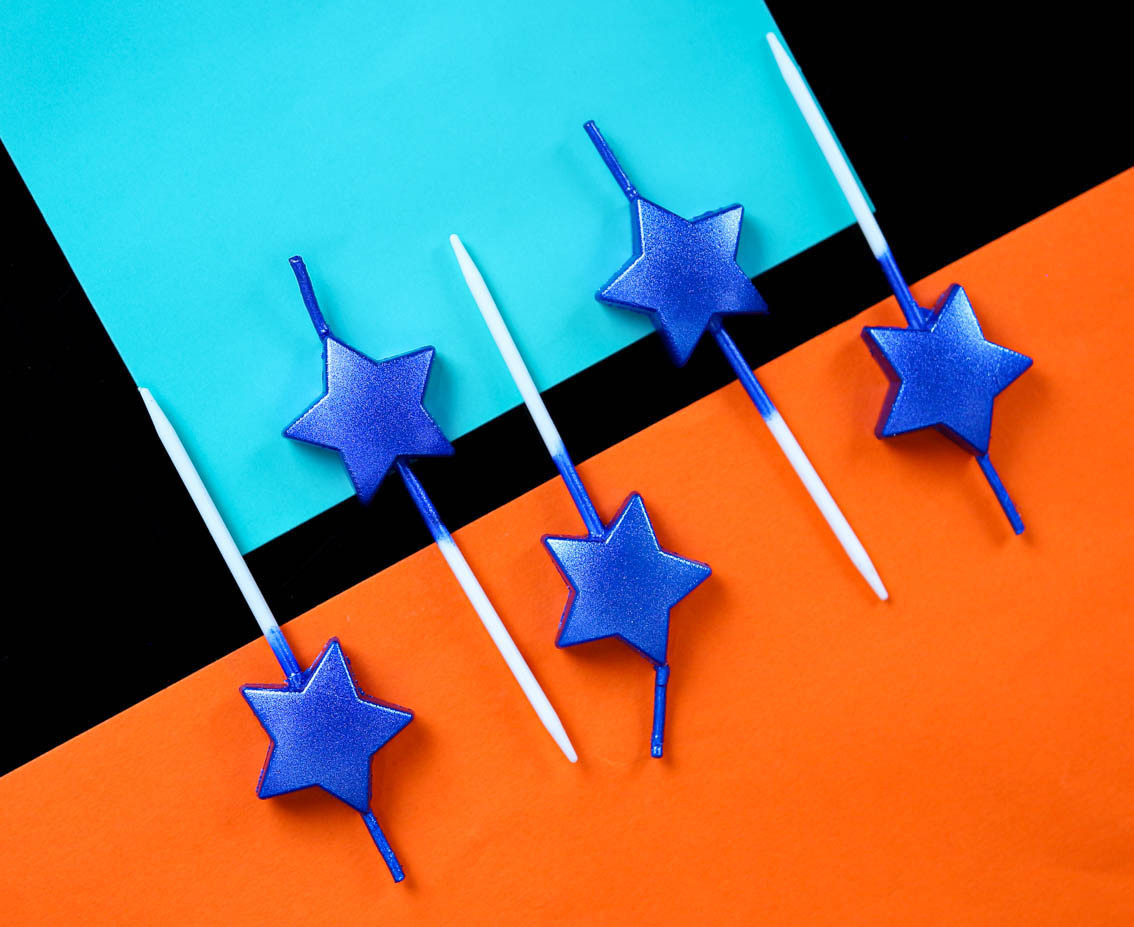 Pick candles Stars, metallic blue, 5 pcs. EOL