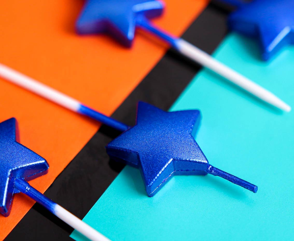 Pick candles Stars, metallic blue, 5 pcs. EOL