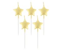 Pick candles stars, metallic gold, total length 6,5 cm, 5 pcs.