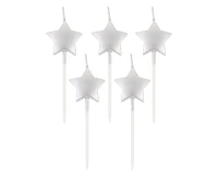 Pick candles Stars, metallic silver, total length 6,5 cm, 5 pcs.