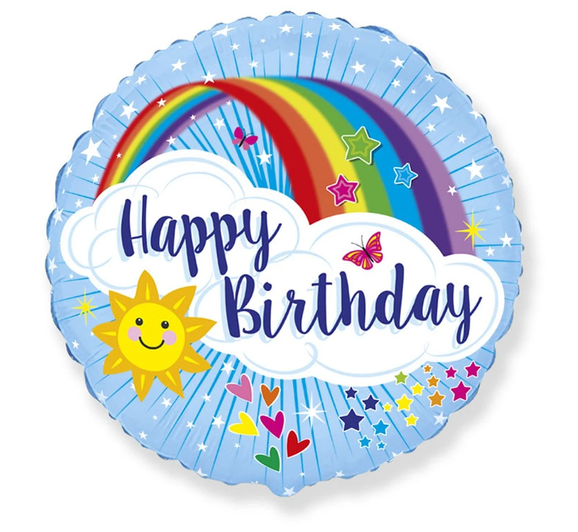 Foil balloon 18" FX - Happy Birthday, with a rainbow,  unpacked (flat) EOL