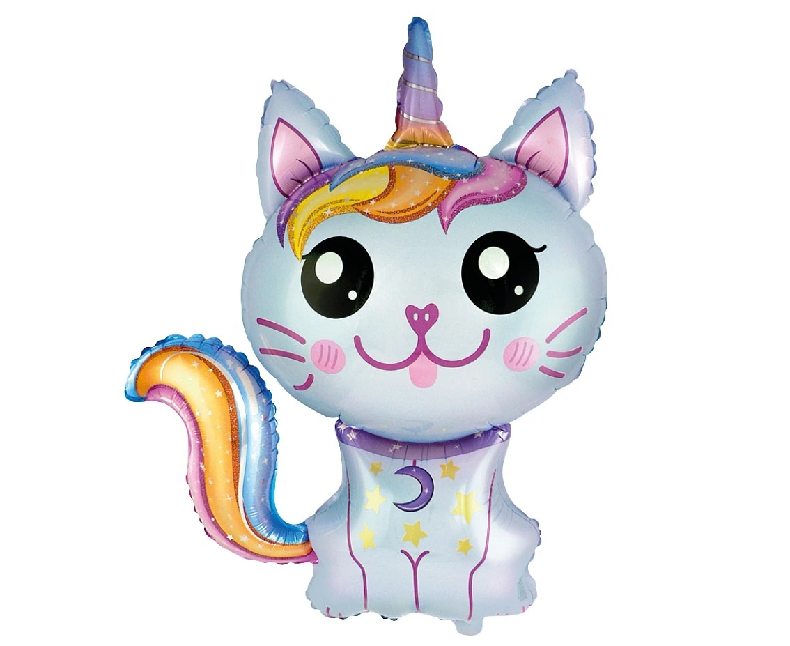 Foil balloon 24" FX - Magic cat (blue),  unpacked (flat)