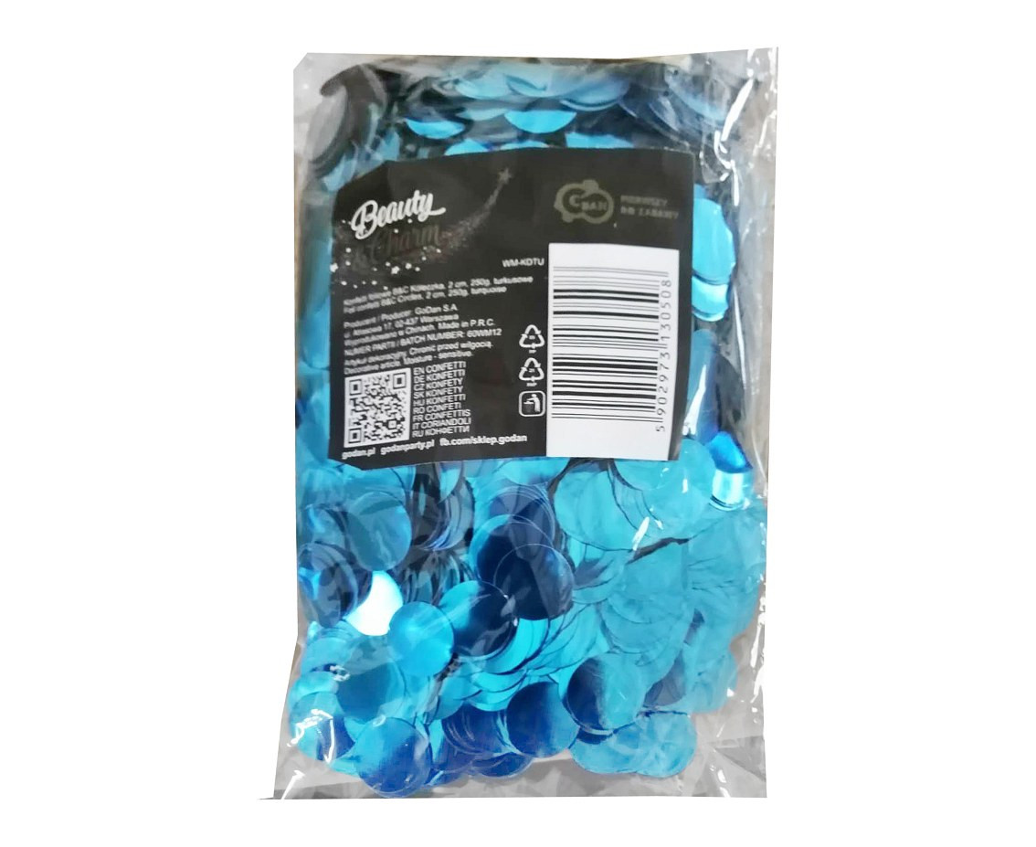 Foil confetti Circles, 2 cm, 250g, turquoise EOL