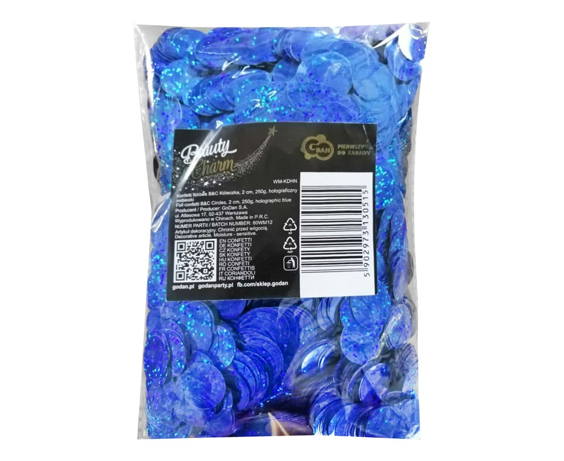 Foil confetti Circles, 2 cm, 250g, holographic blue EOL