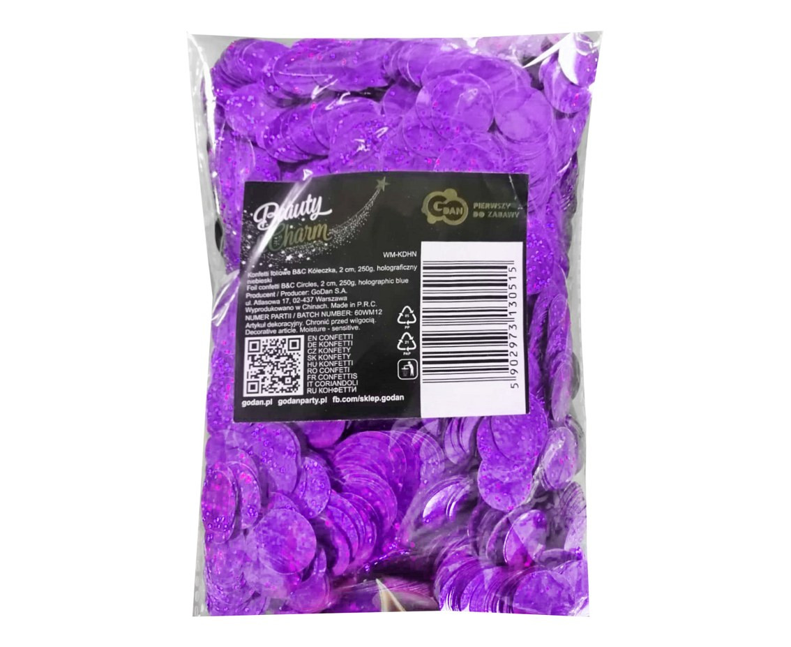 Foil confetti Circles, 2 cm, 250g, holographic purple EOL