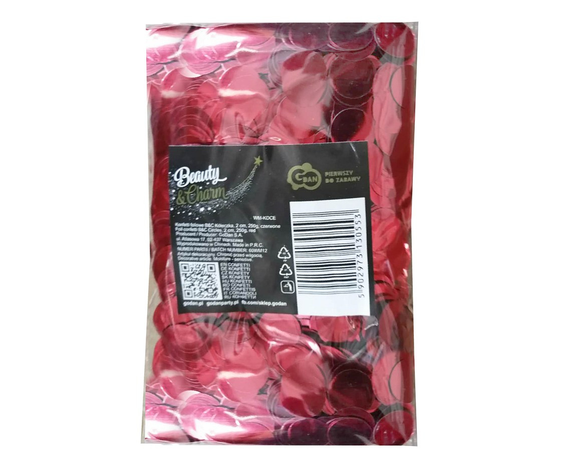 Foil confetti Circles, 2 cm, 250g, red EOL