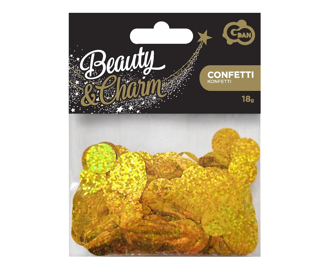 Foil confetti Circles, 1.5 cm, 18g, holographic gold EOL