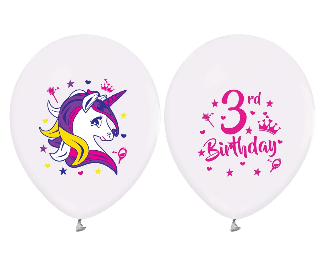 3rd Birthday balloons (Unicorns), 12" / 5 pcs. EOL