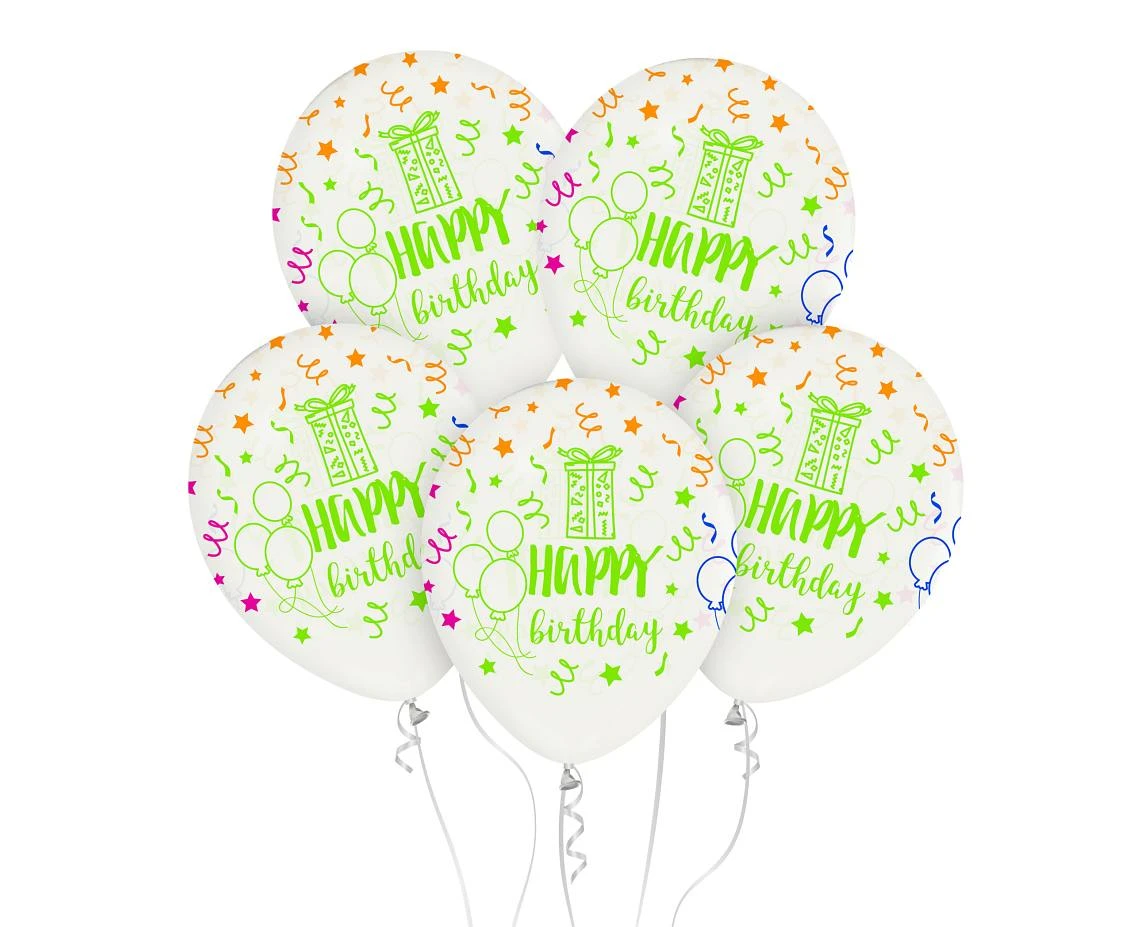 Balloons Happy Birthday, 12" / 5 pcs.