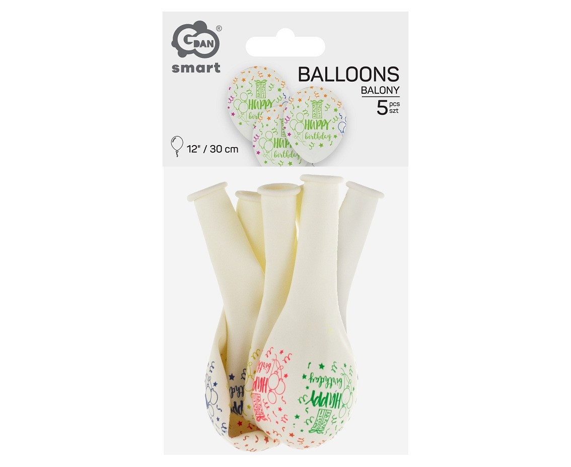 Balloons Happy Birthday, 12" / 5 pcs.