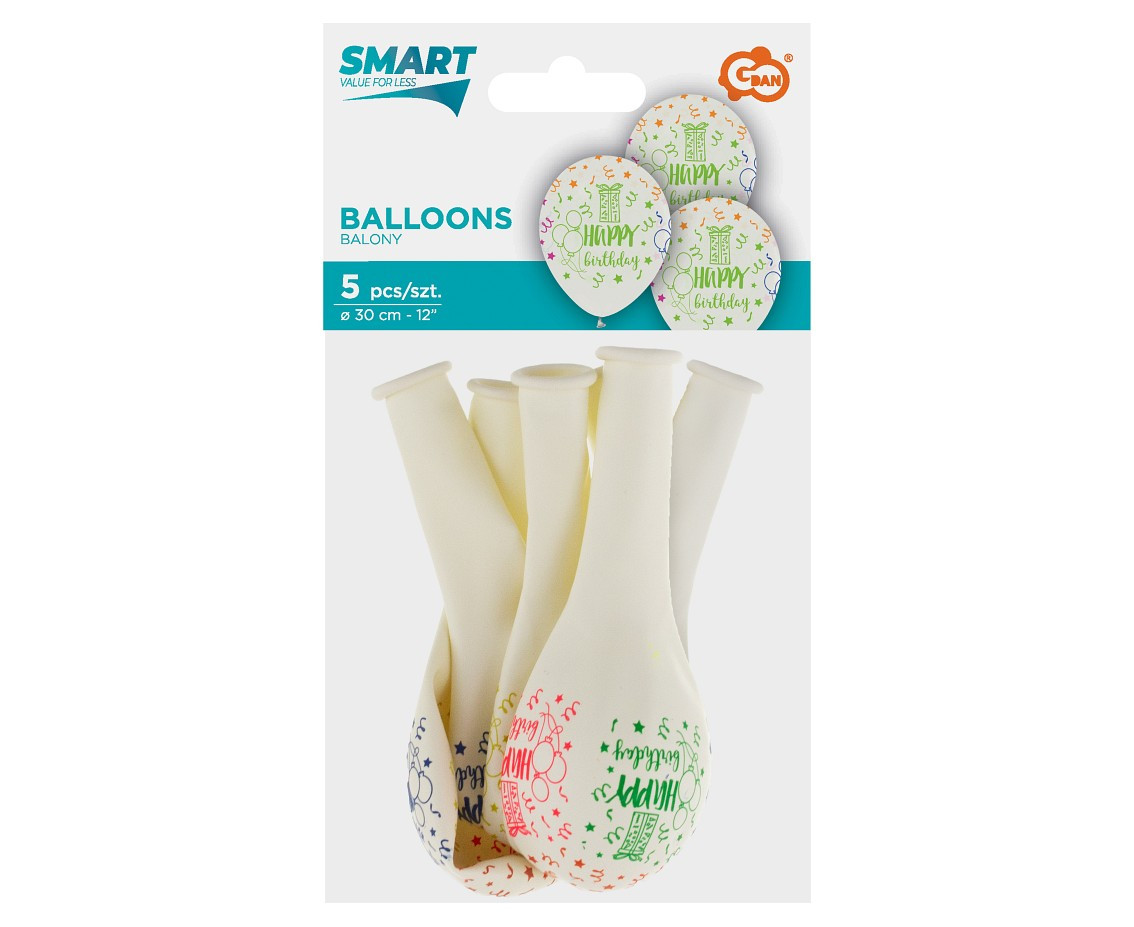 Balloons Happy Birthday, 12" / 5 pcs.
