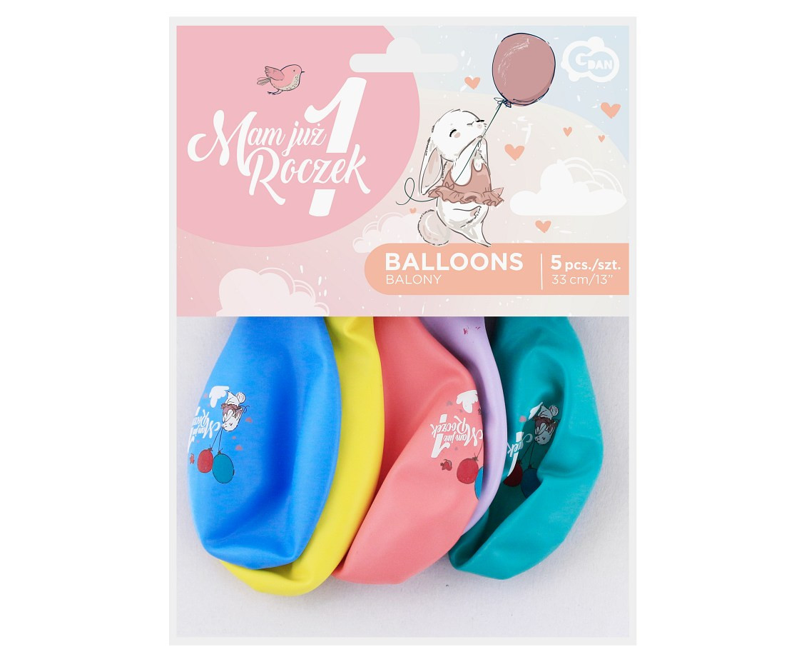 Balloons Gemar 13", pastel premium helium 1st birthday (rabbit), 5pcs
