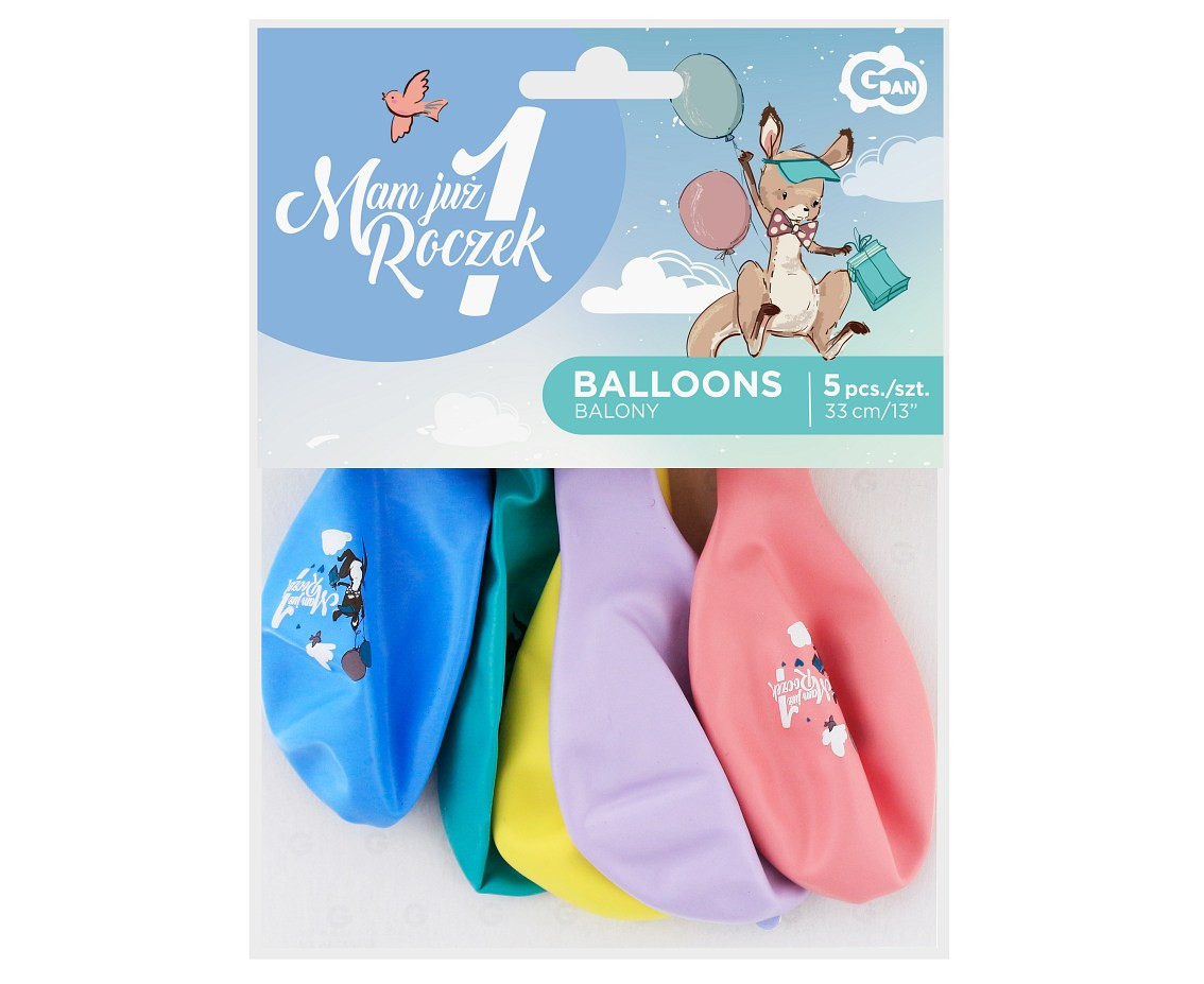 Balloons Gemar 13", pastel premium helium 1st birthday (kangaroo), 5pcs