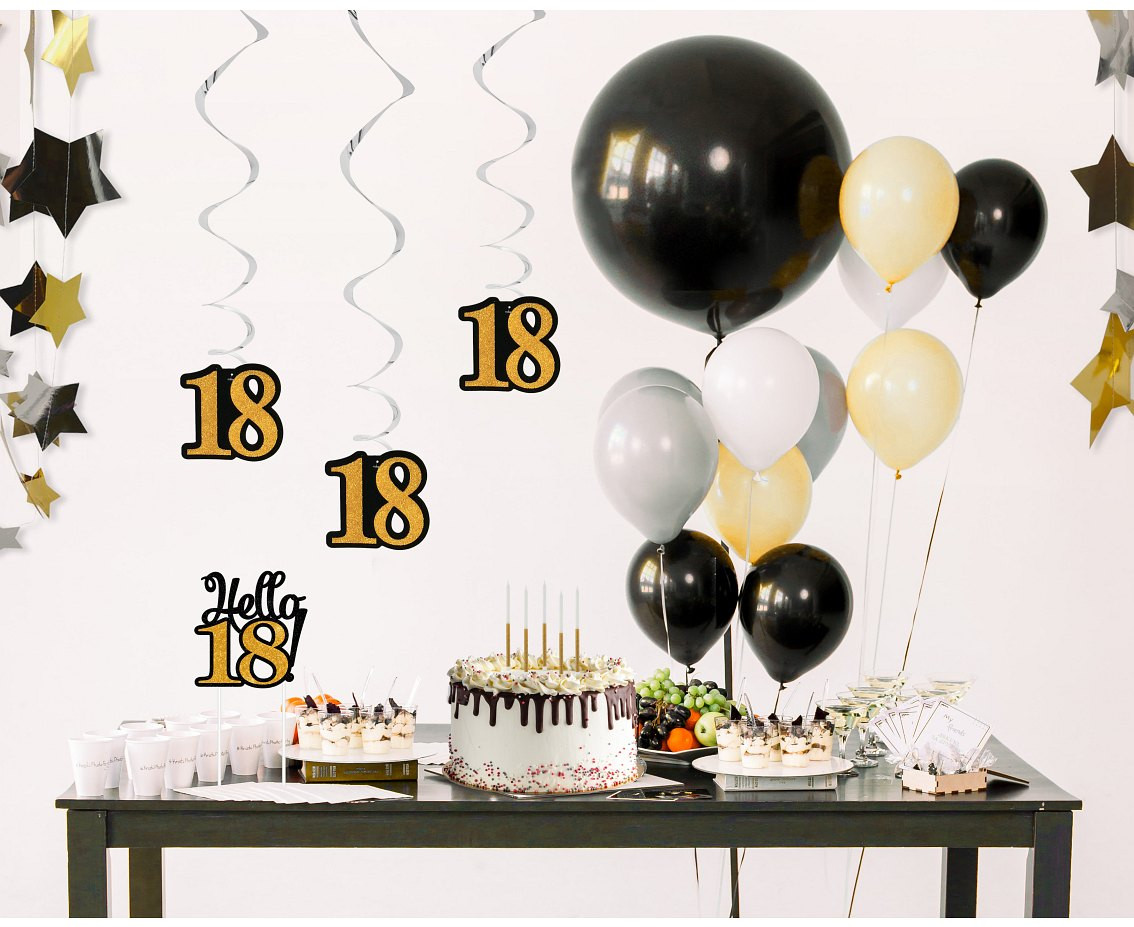 Swirl decoration 18, black and gold, 14 cm, 3 pcs EOL