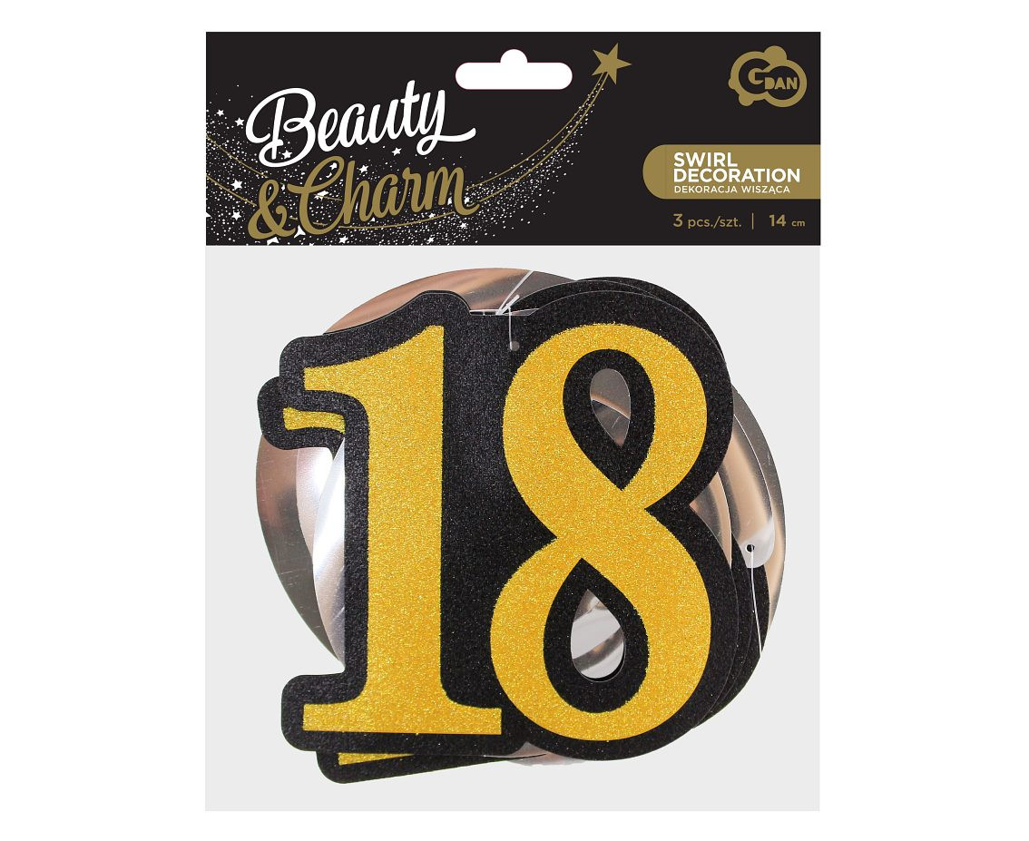 Swirl decoration 18, black and gold, 14 cm, 3 pcs EOL