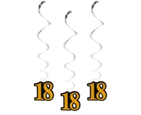 Swirl decoration 18, black and gold, 14 cm, 3 pcs EOL