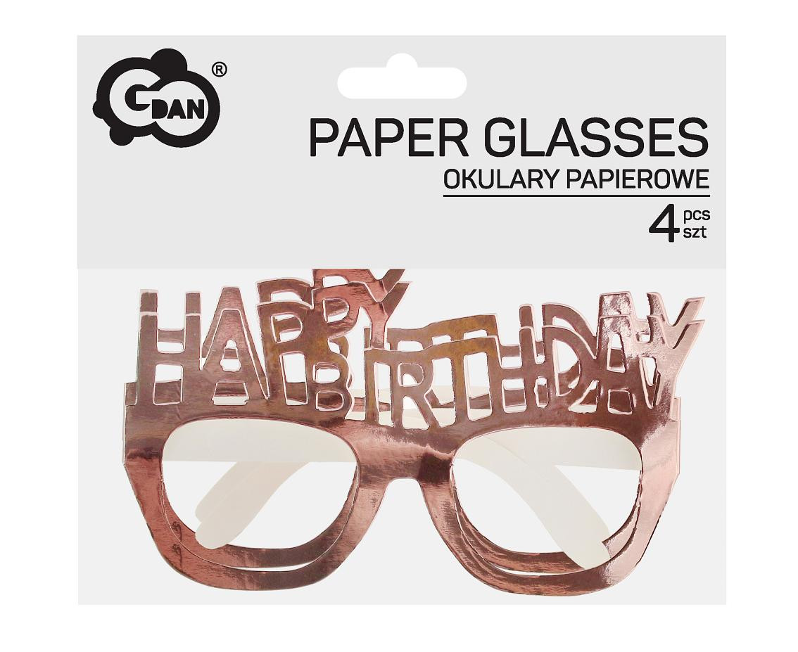 B&C Paper Glasses Happy Birthday, rose gold, 4 pcs.