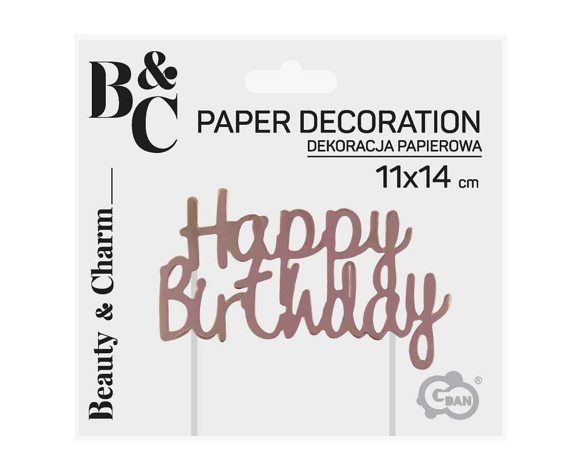 Paper decoration Happy Birthday, rose-gold, 11x14 cm
