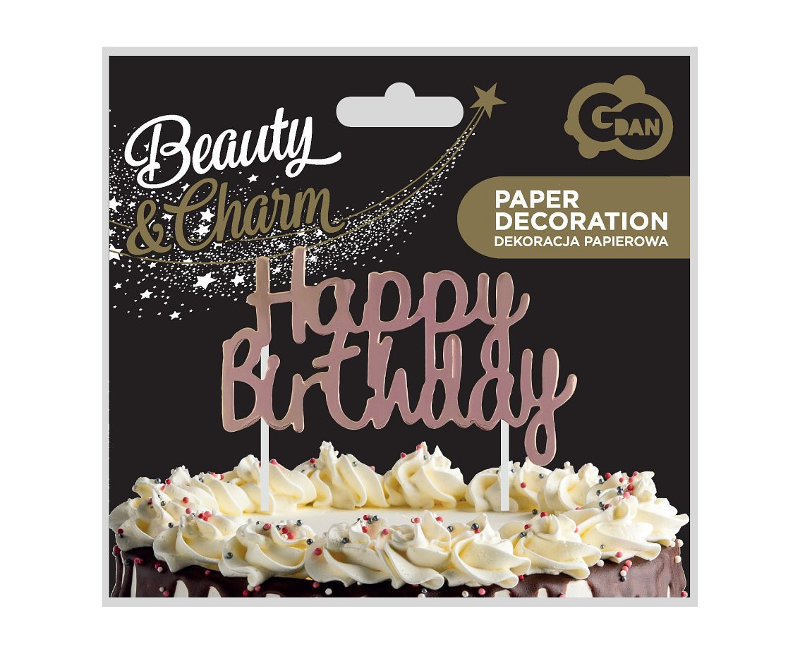 Paper decoration Happy Birthday, rose-gold, 11x14 cm