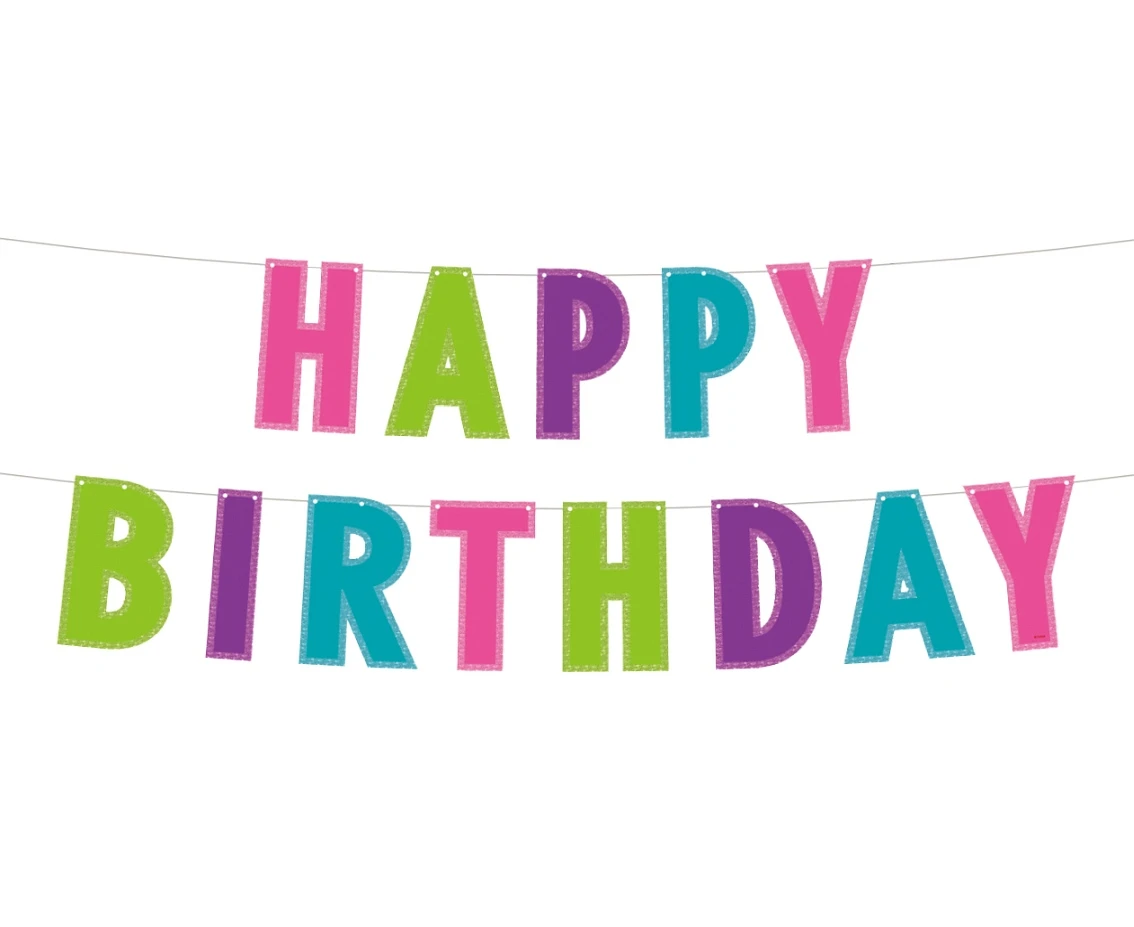 Glitter paper garland Happy Birthday, colorful, 200 cm EOL