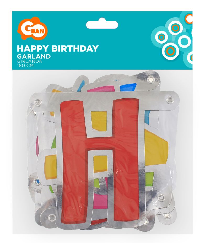 Paper garland Happy Birthday, colorful, 160x14 cm EOL