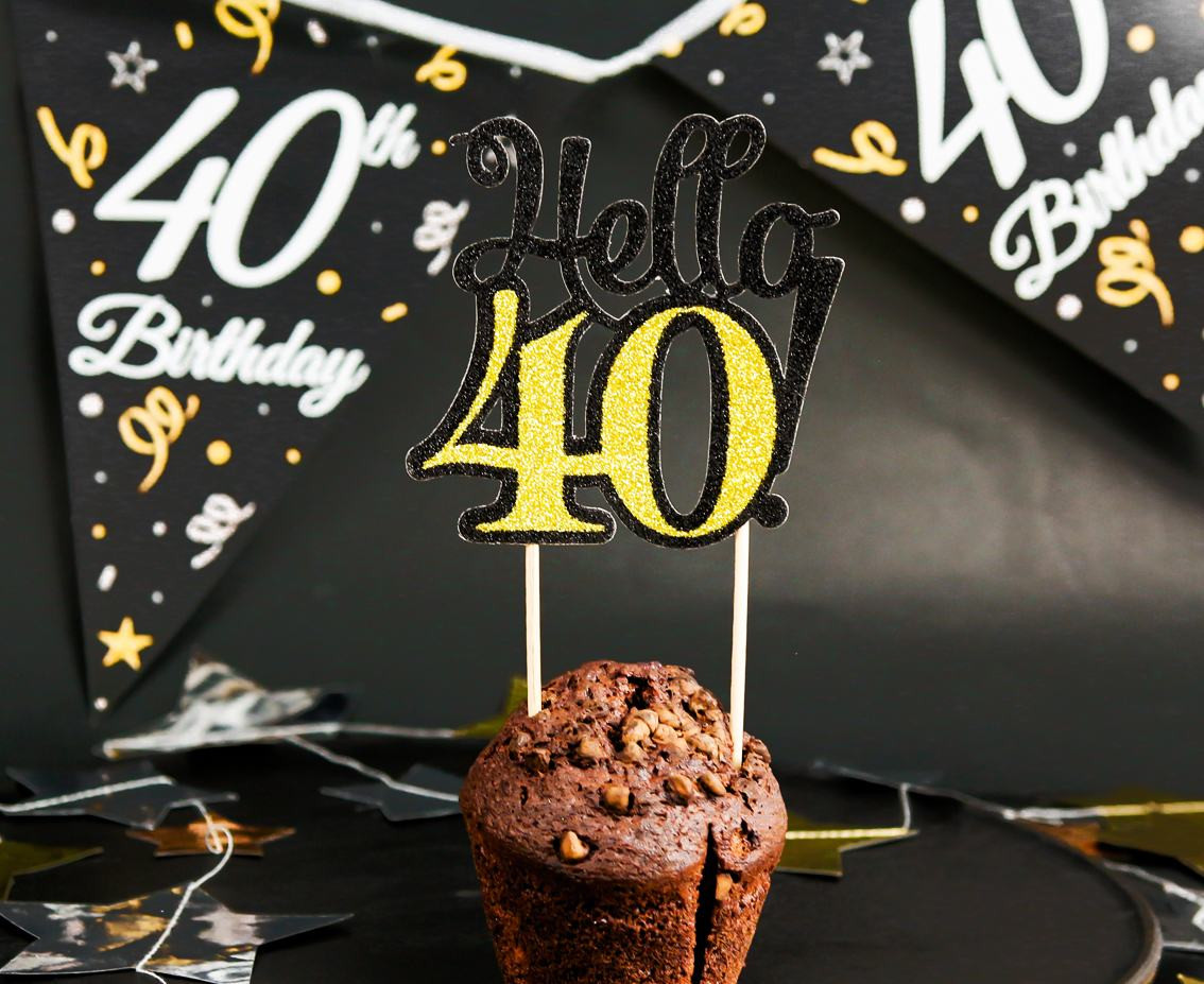 Glitter paper decoration 40, black and gold, 10x19 cm EOL
