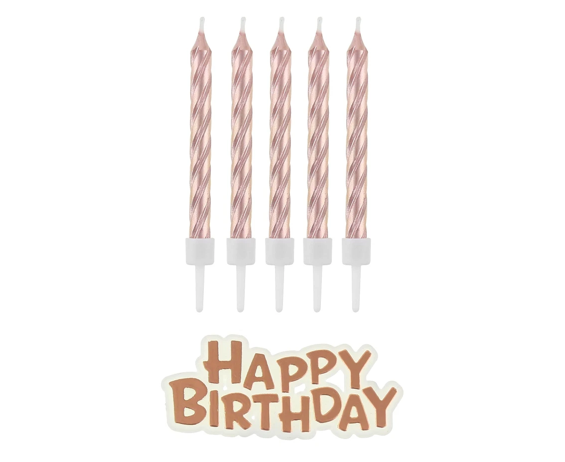 Birthday candles B&C with holders, rose gold 10 cm, 16 pcs.