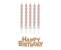 Birthday candles B&C with holders, rose gold 10 cm, 16 pcs.