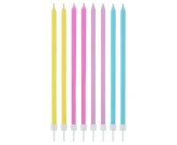 Birthday candles, pastel colours assorted, 14.5x0.6 cm, 16 pcs