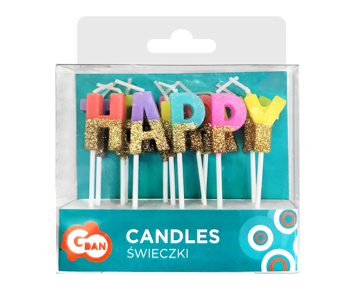 Glitter pick candles Happy Birthday EOL