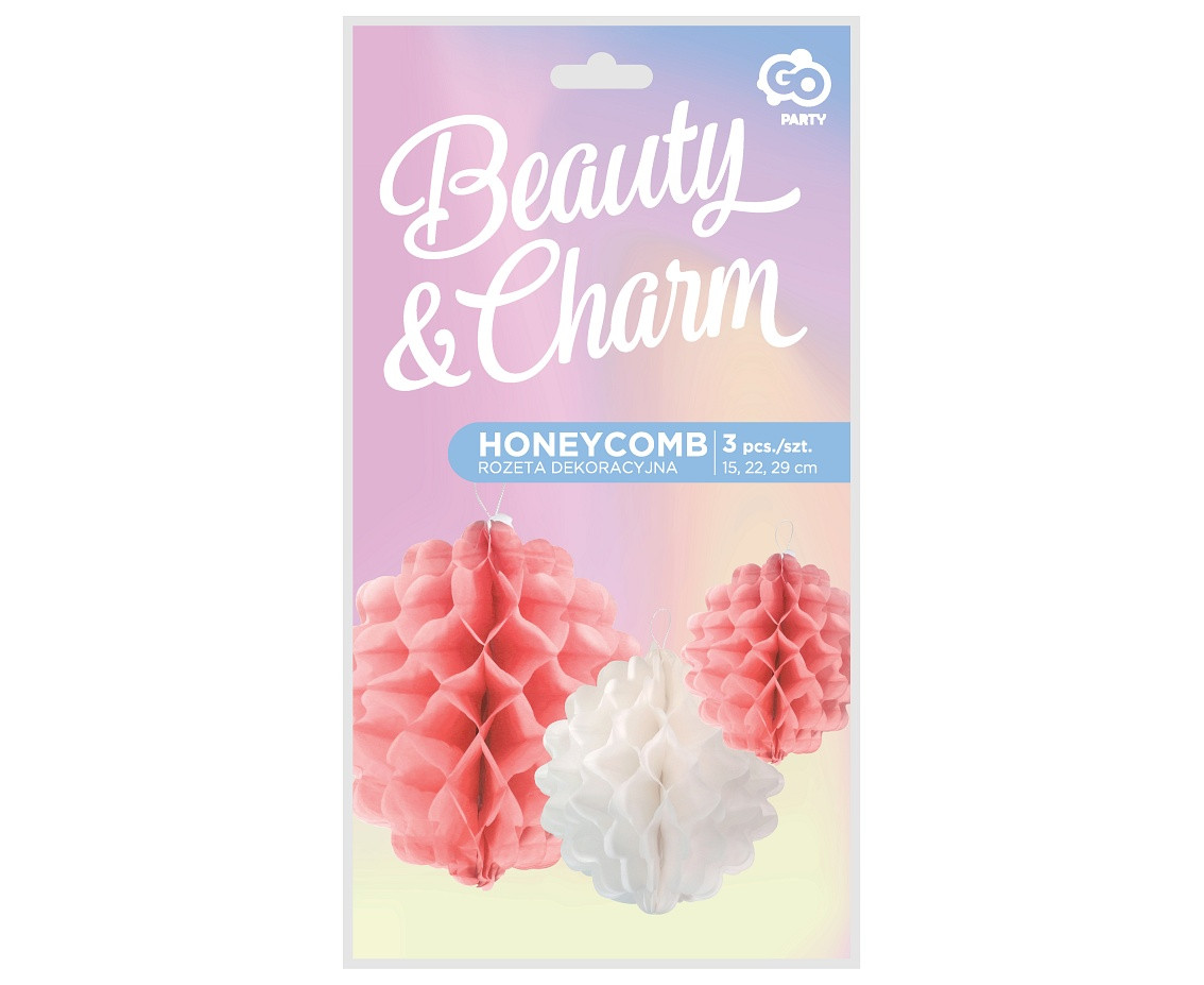 Honeycomb ball, 3 balls, pink colours assorted (15, 22, 29 cm)