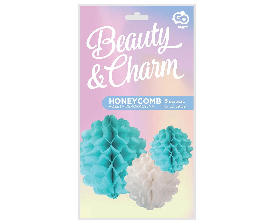Honeycomb ball, 3 balls, blue colours assorted (15 cm, 22 cm, 29 cm)